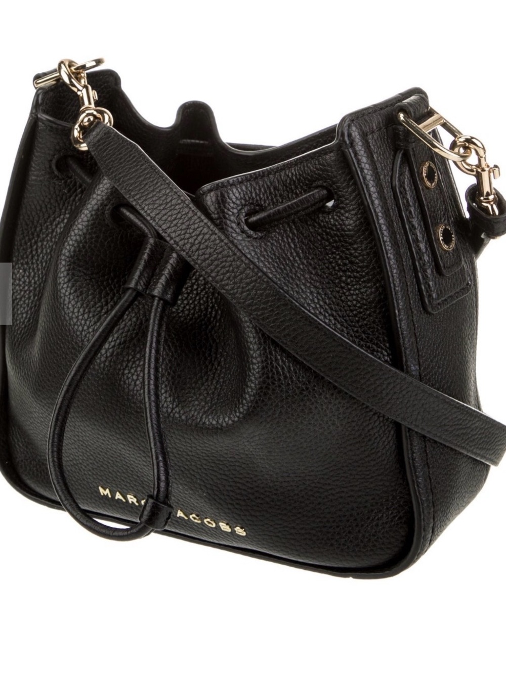 Marc Jacobs Black Pebbled Leather Drawstring Shoulder Bag with Gold Hardware